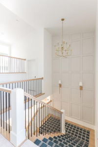 Light Gray Staircase Wall Millwork - aviston lumber