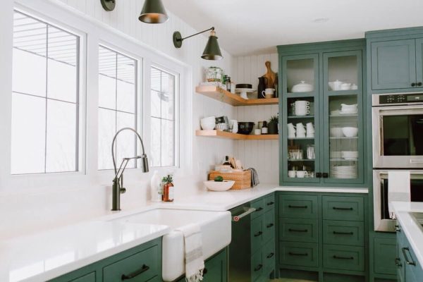 dark green painted cabinets