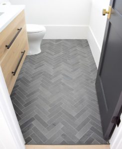 gray herringbone tile bathroom design image